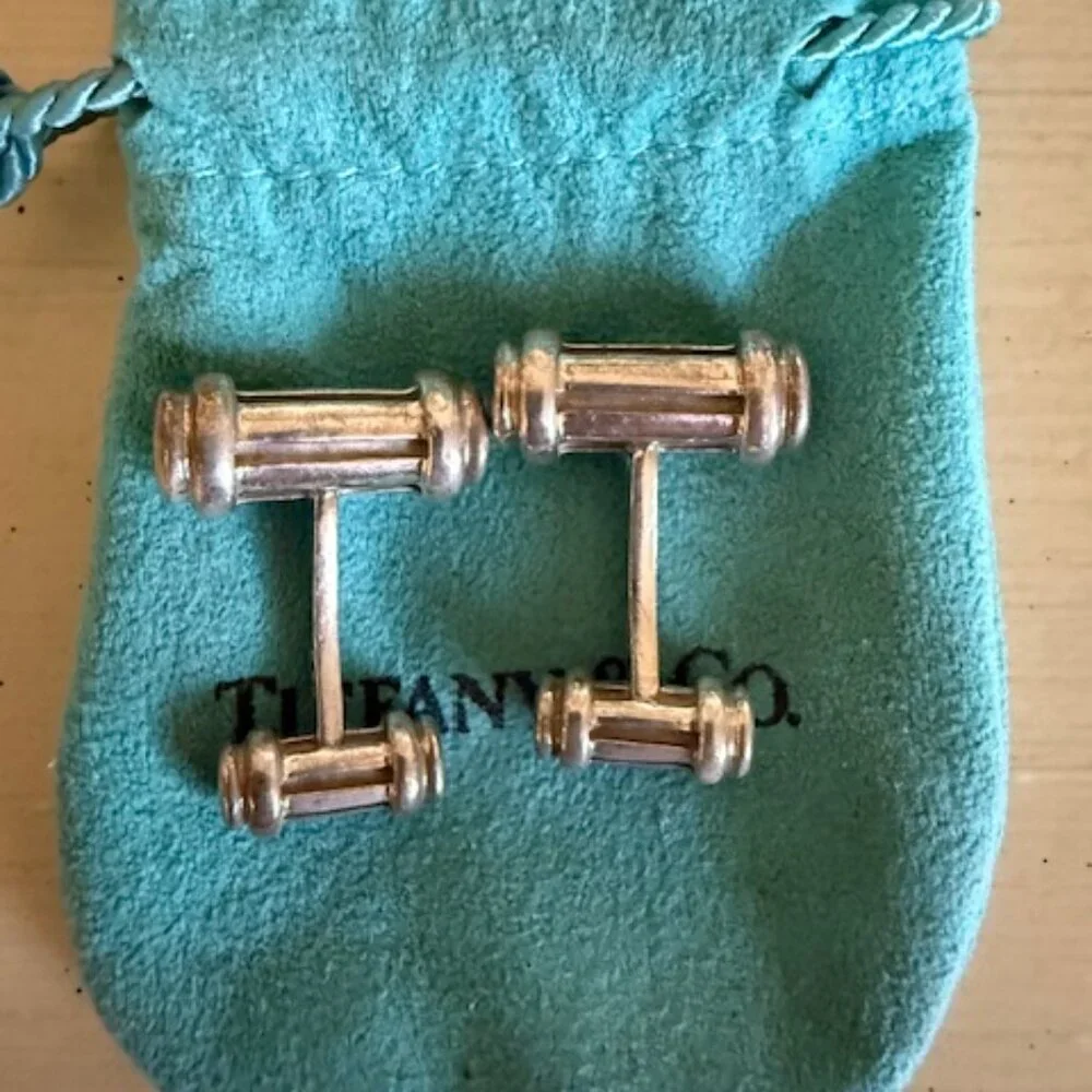 Tiffany & Co. 1995 Sterling Silver Atlas Column Bar Groove Cufflinks